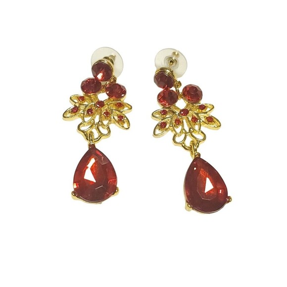 Gold Red Rhinestone Wedding Necklace and Earrings Set - Picture 3 of 4